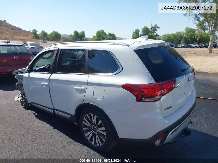 2019 Mitsubishi Outlander Sel VIN: JA4AD3A36KZ007272 Lot: 40181404