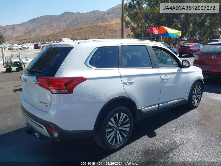 2019 Mitsubishi Outlander Sel VIN: JA4AD3A36KZ007272 Lot: 40181404