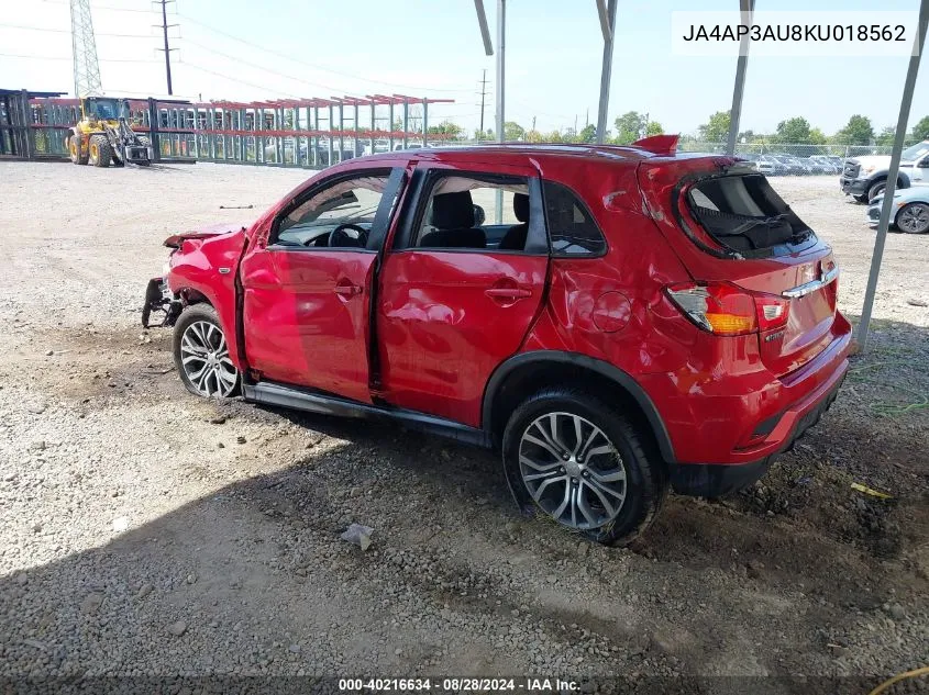 2019 Mitsubishi Outlander Sport 2.0 Es VIN: JA4AP3AU8KU018562 Lot: 40216634