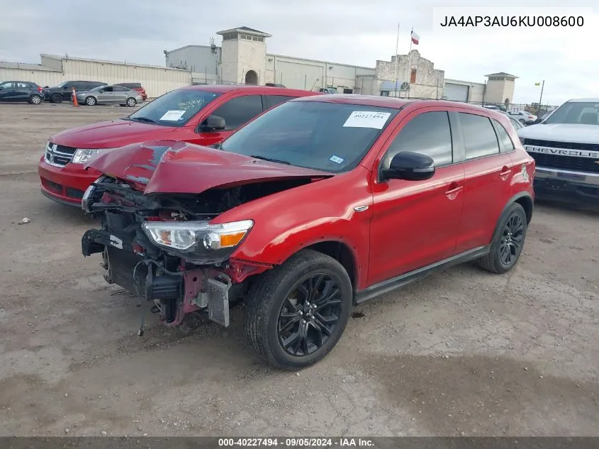 2019 Mitsubishi Outlander Sport 2.0 Le VIN: JA4AP3AU6KU008600 Lot: 40227494