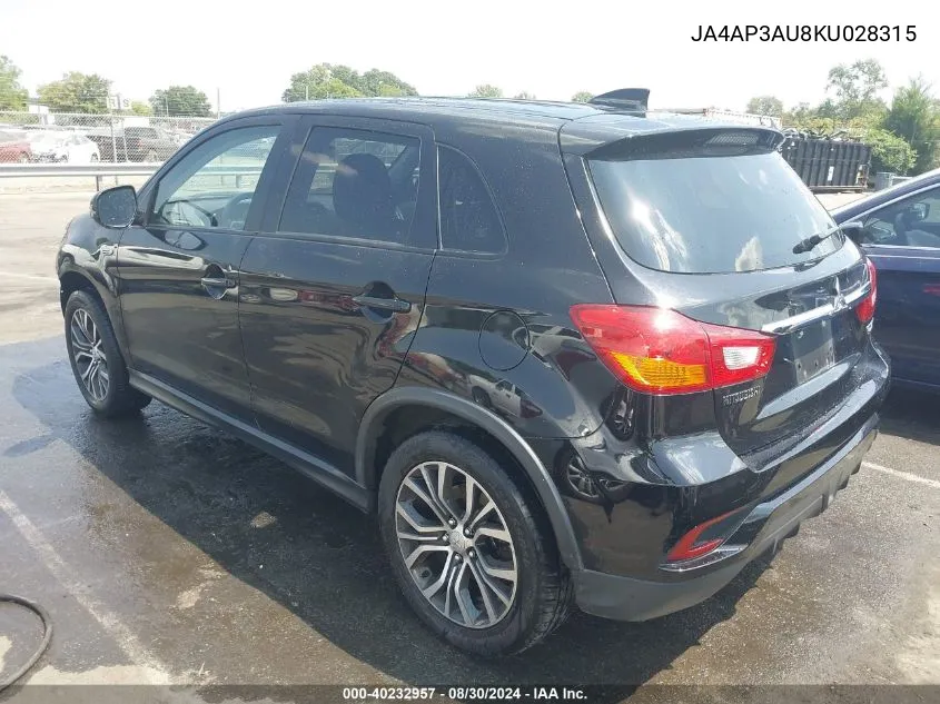 2019 Mitsubishi Outlander Sport 2.0 Es VIN: JA4AP3AU8KU028315 Lot: 40232957