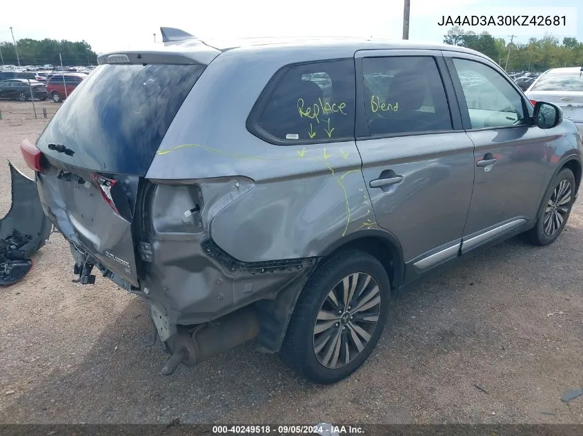 JA4AD3A30KZ42681 2019 Mitsubishi Outlander Se/Sel/Le