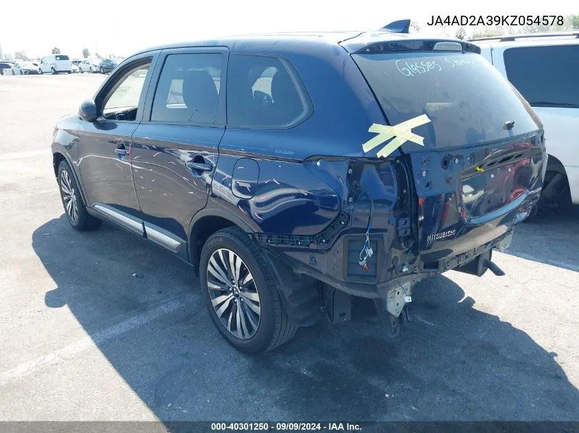 2019 Mitsubishi Outlander Es VIN: JA4AD2A39KZ054578 Lot: 40301250