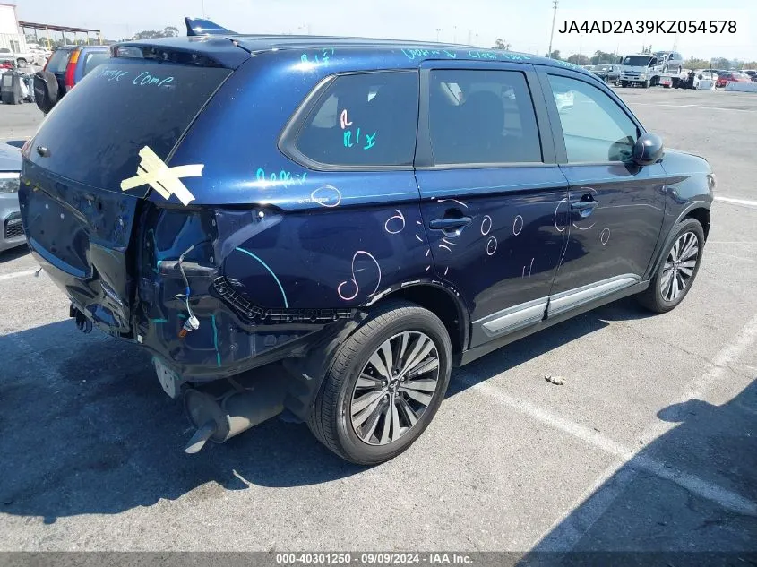 2019 Mitsubishi Outlander Es VIN: JA4AD2A39KZ054578 Lot: 40301250