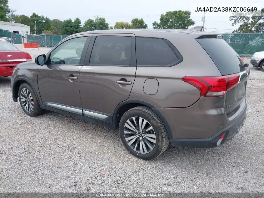 2019 Mitsubishi Outlander Es VIN: JA4AD2A38KZ006649 Lot: 40330053