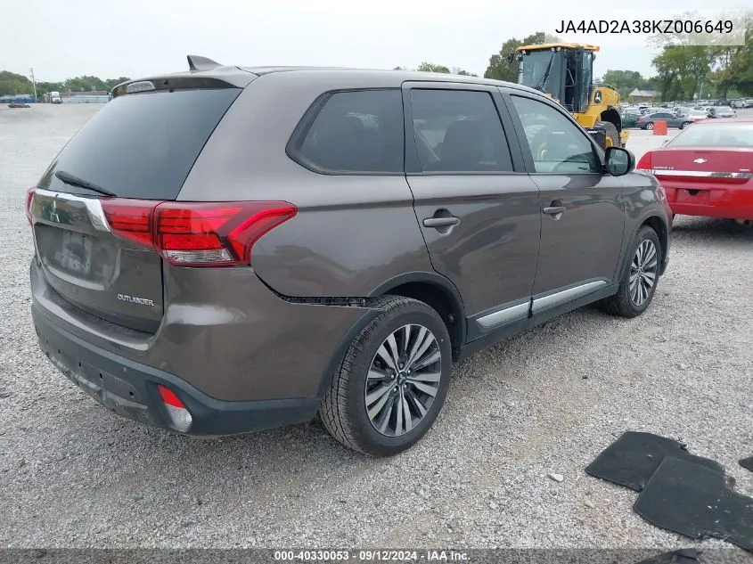 2019 Mitsubishi Outlander Es VIN: JA4AD2A38KZ006649 Lot: 40330053