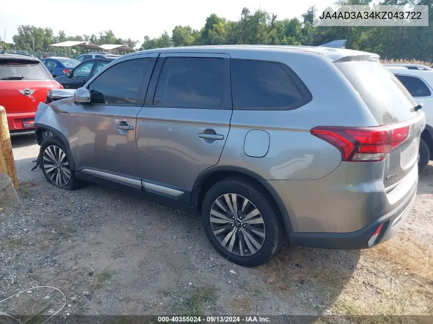 2019 Mitsubishi Outlander Se VIN: JA4AD3A34KZ043722 Lot: 40355024