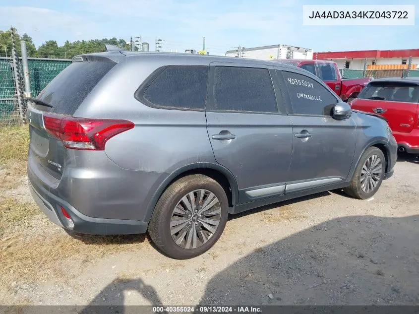 2019 Mitsubishi Outlander Se VIN: JA4AD3A34KZ043722 Lot: 40355024