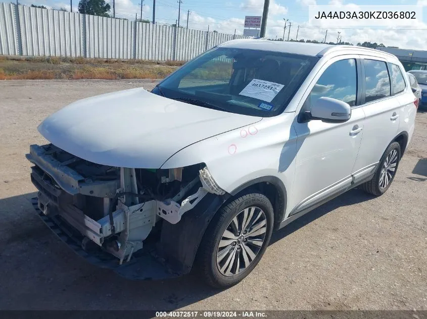 2019 Mitsubishi Outlander Sel VIN: JA4AD3A30KZ036802 Lot: 40372517