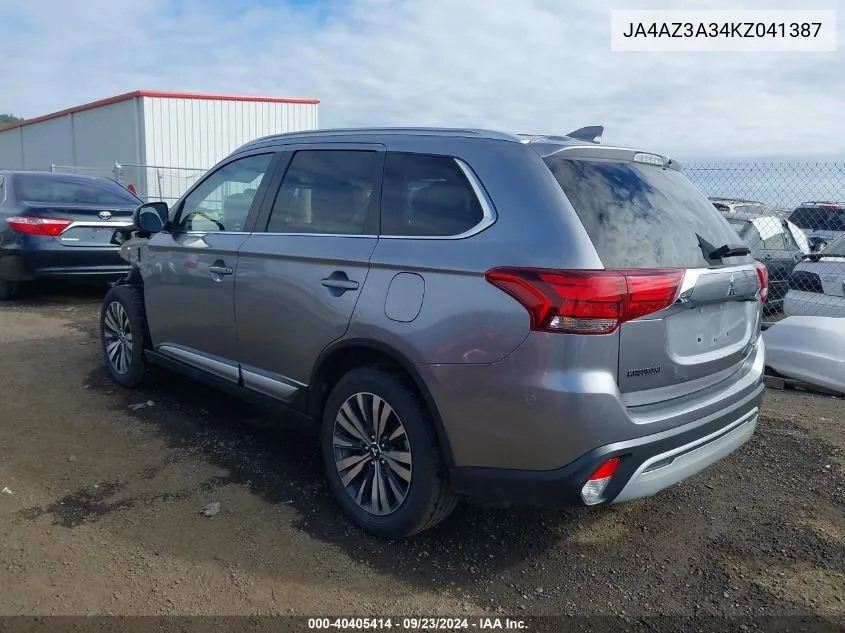 2019 Mitsubishi Outlander Se/Sel/Le VIN: JA4AZ3A34KZ041387 Lot: 40405414