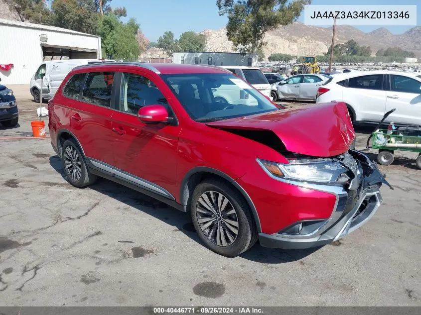 2019 Mitsubishi Outlander Sel VIN: JA4AZ3A34KZ013346 Lot: 40446771