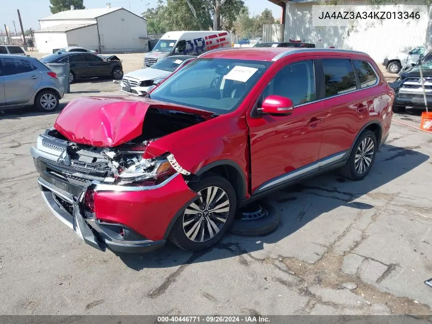 2019 Mitsubishi Outlander Sel VIN: JA4AZ3A34KZ013346 Lot: 40446771