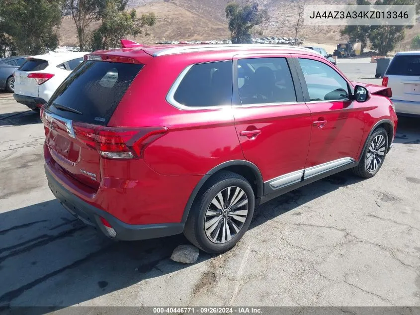 2019 Mitsubishi Outlander Sel VIN: JA4AZ3A34KZ013346 Lot: 40446771