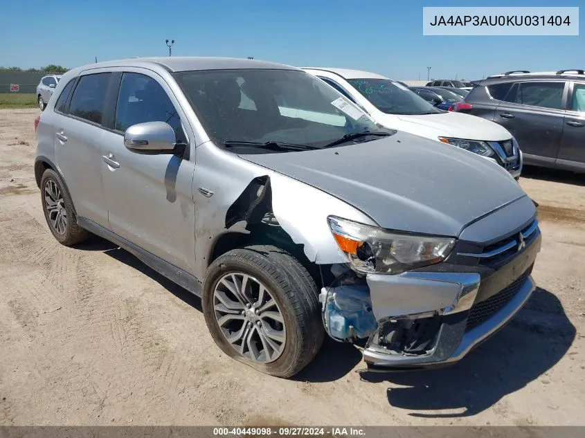 2019 Mitsubishi Outlander Sport 2.0 Es VIN: JA4AP3AU0KU031404 Lot: 40449098