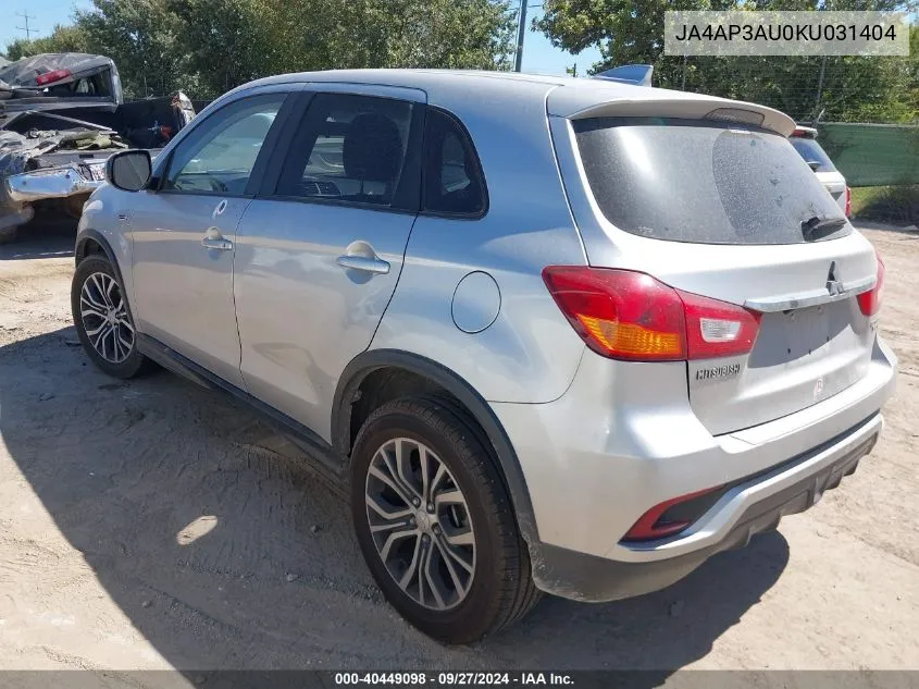 2019 Mitsubishi Outlander Sport 2.0 Es VIN: JA4AP3AU0KU031404 Lot: 40449098