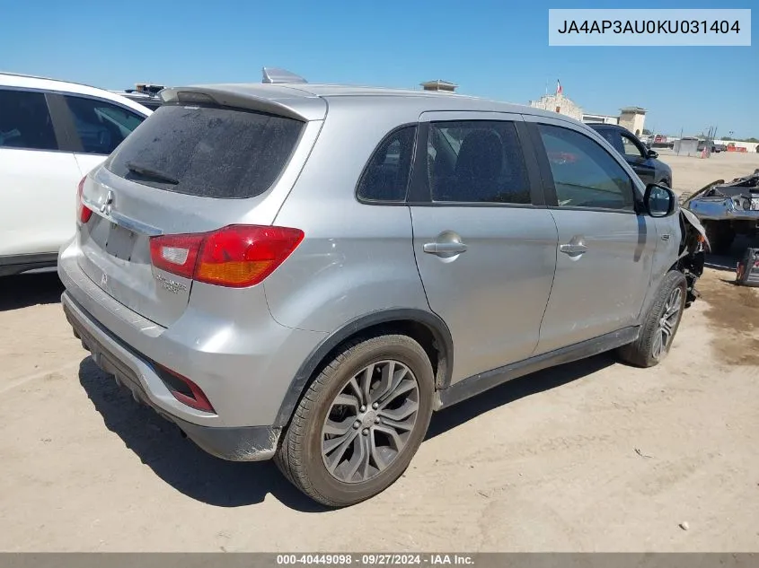 2019 Mitsubishi Outlander Sport 2.0 Es VIN: JA4AP3AU0KU031404 Lot: 40449098