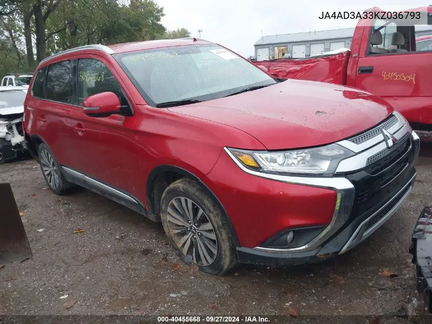 2019 Mitsubishi Outlander Sel VIN: JA4AD3A33KZ036793 Lot: 40455668