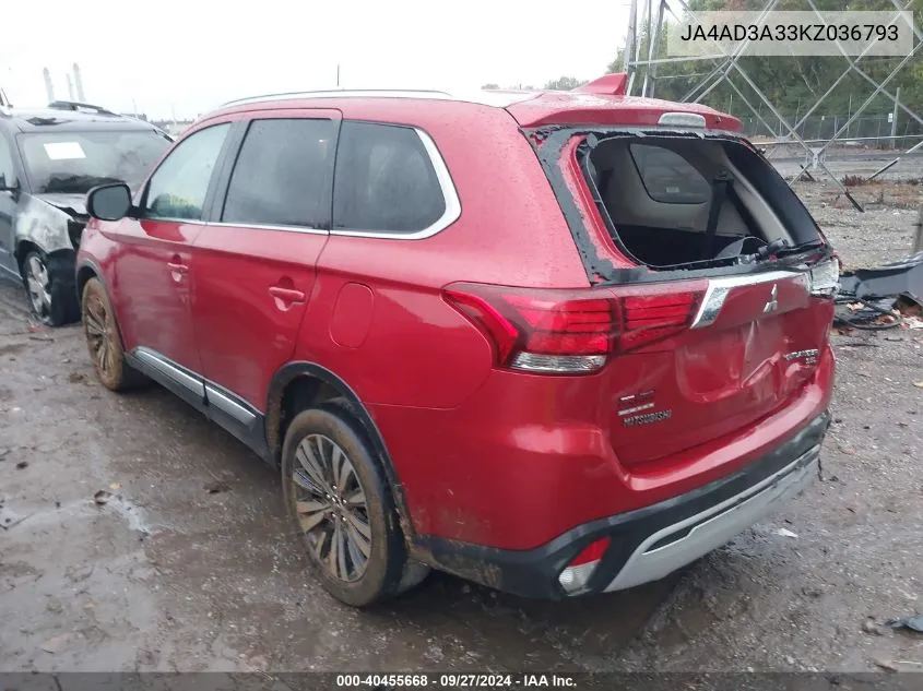 2019 Mitsubishi Outlander Sel VIN: JA4AD3A33KZ036793 Lot: 40455668