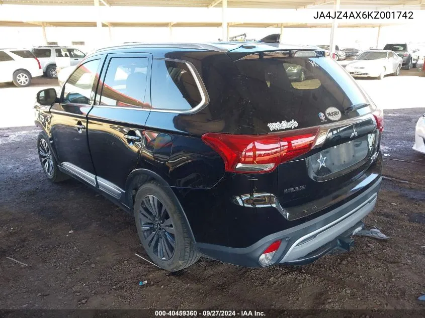 2019 Mitsubishi Outlander Gt VIN: JA4JZ4AX6KZ001742 Lot: 40459360