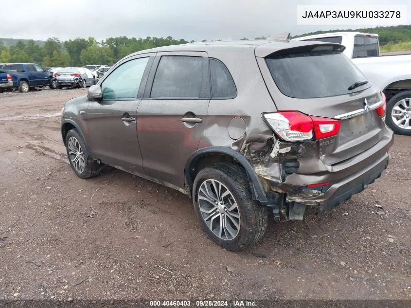 2019 Mitsubishi Outlander Sport Es/Le/Sp VIN: JA4AP3AU9KU033278 Lot: 40460403