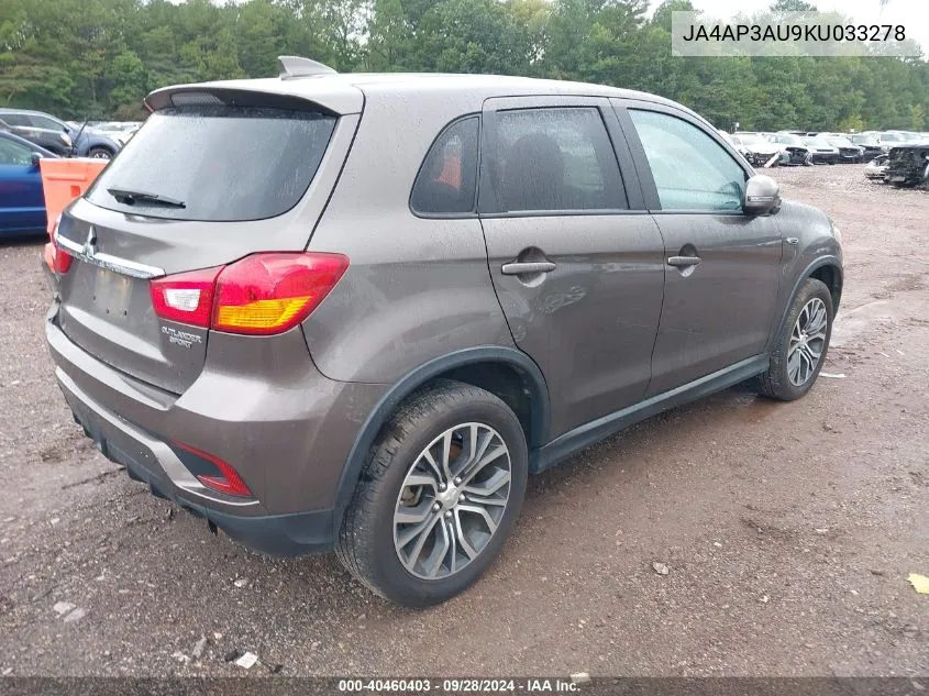 2019 Mitsubishi Outlander Sport Es/Le/Sp VIN: JA4AP3AU9KU033278 Lot: 40460403