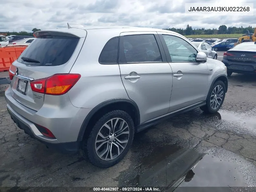 2019 Mitsubishi Outlander Sport 2.0 Es VIN: JA4AR3AU3KU022268 Lot: 40462907