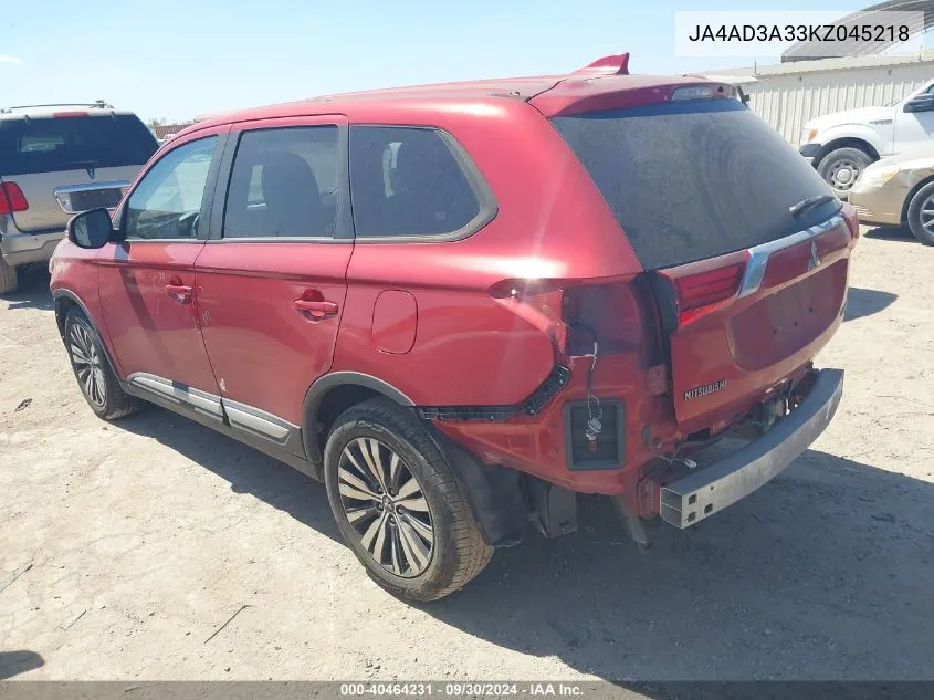 2019 Mitsubishi Outlander Se VIN: JA4AD3A33KZ045218 Lot: 40464231