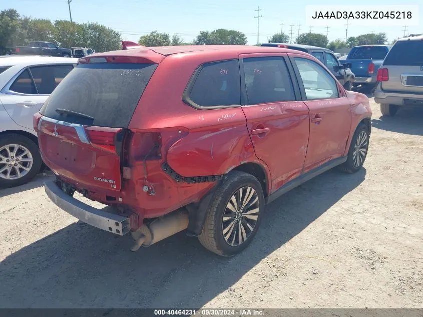 2019 Mitsubishi Outlander Se VIN: JA4AD3A33KZ045218 Lot: 40464231