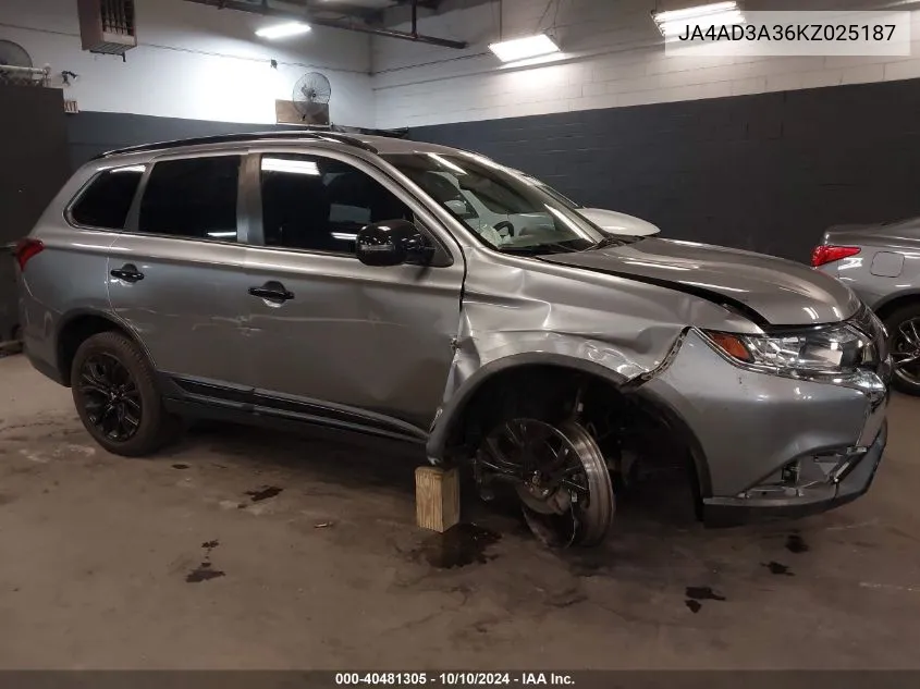 2019 Mitsubishi Outlander Le VIN: JA4AD3A36KZ025187 Lot: 40481305