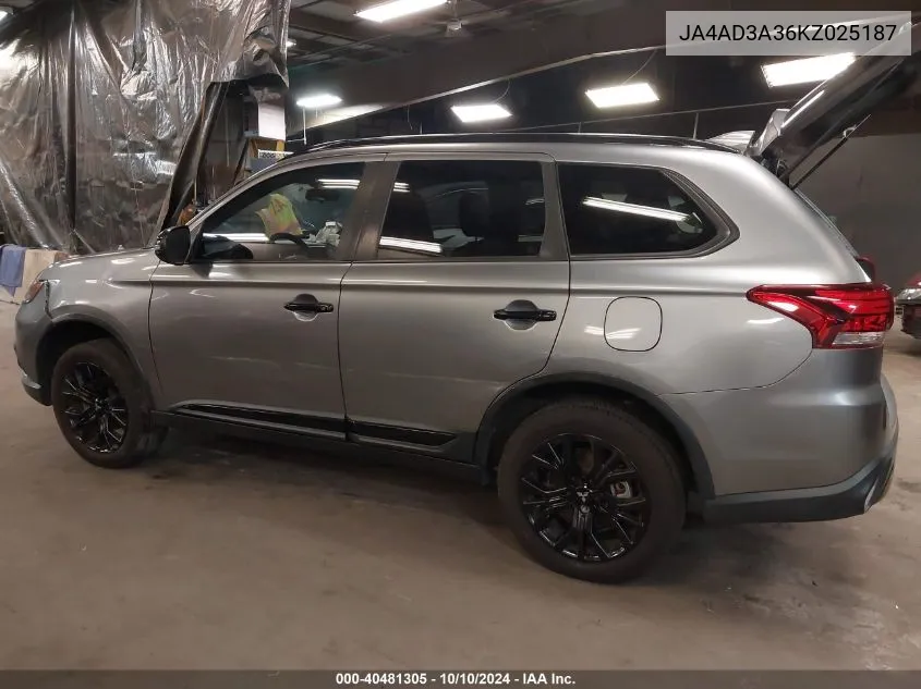 2019 Mitsubishi Outlander Le VIN: JA4AD3A36KZ025187 Lot: 40481305