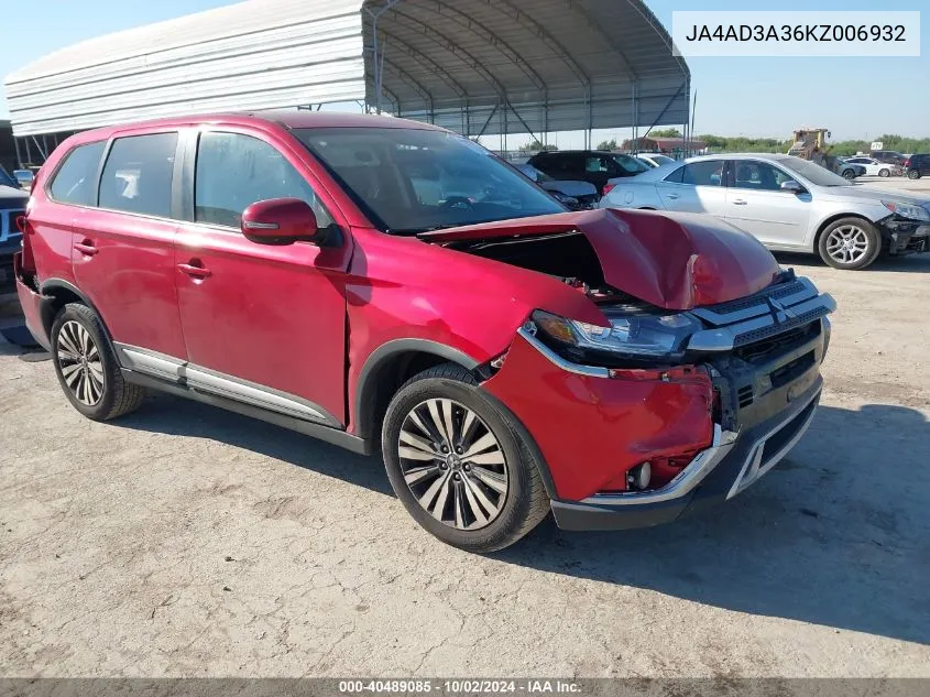 2019 Mitsubishi Outlander Se VIN: JA4AD3A36KZ006932 Lot: 40489085