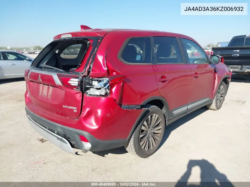 2019 Mitsubishi Outlander Se VIN: JA4AD3A36KZ006932 Lot: 40489085