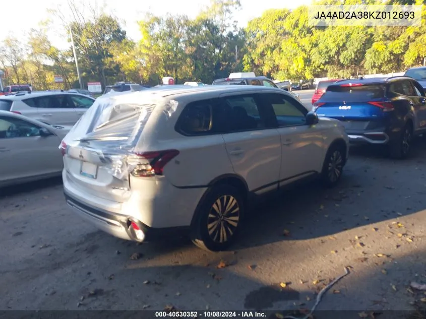 2019 Mitsubishi Outlander Es VIN: JA4AD2A38KZ012693 Lot: 40530352