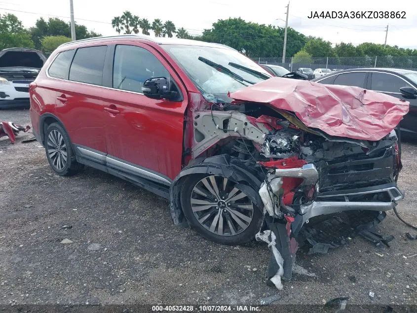 2019 Mitsubishi Outlander Se/Sel/Le VIN: JA4AD3A36KZ038862 Lot: 40532428