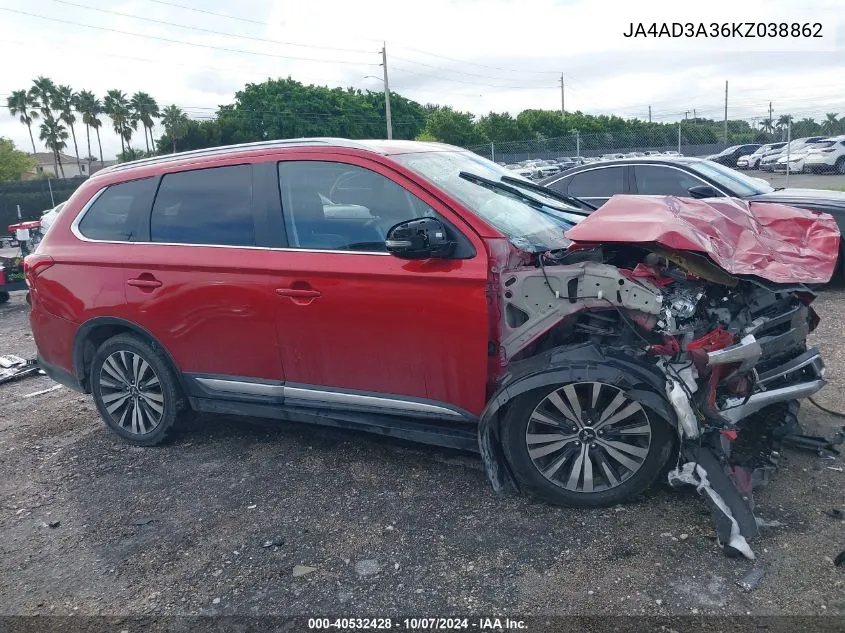 2019 Mitsubishi Outlander Se/Sel/Le VIN: JA4AD3A36KZ038862 Lot: 40532428