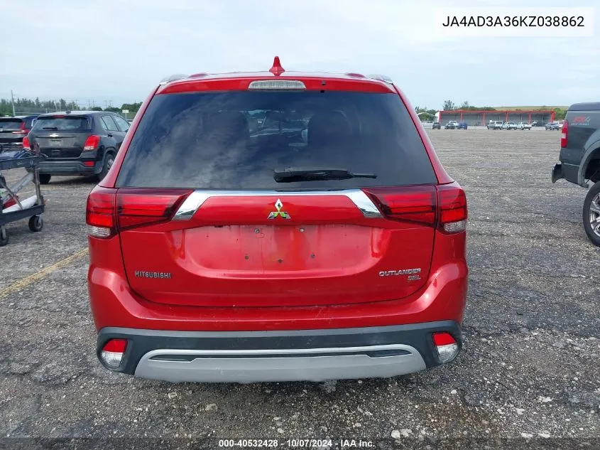 2019 Mitsubishi Outlander Se/Sel/Le VIN: JA4AD3A36KZ038862 Lot: 40532428