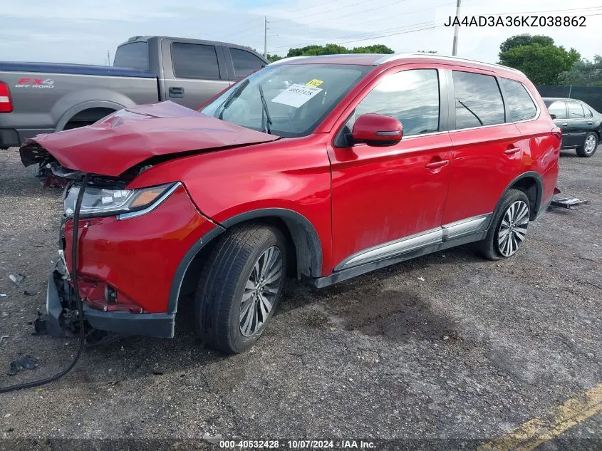 2019 Mitsubishi Outlander Se/Sel/Le VIN: JA4AD3A36KZ038862 Lot: 40532428