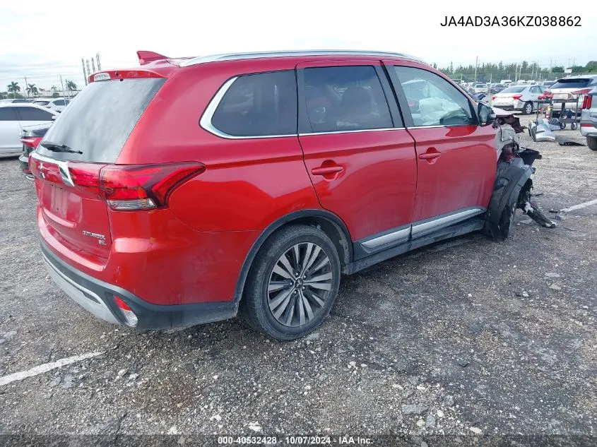 2019 Mitsubishi Outlander Se/Sel/Le VIN: JA4AD3A36KZ038862 Lot: 40532428