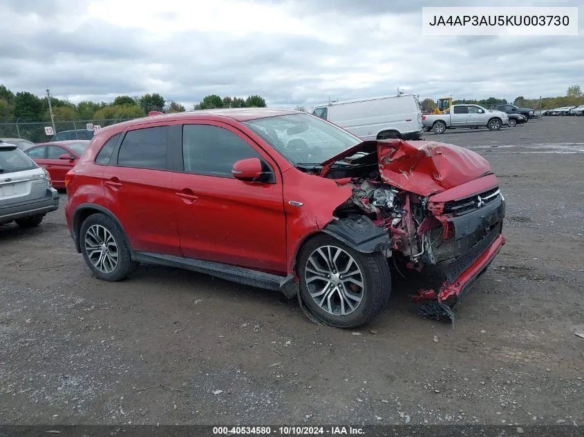 2019 Mitsubishi Outlander Sport 2.0 Es VIN: JA4AP3AU5KU003730 Lot: 40534580