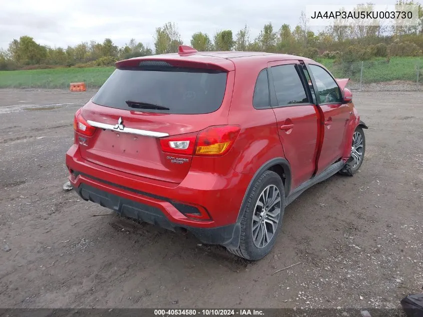 2019 Mitsubishi Outlander Sport 2.0 Es VIN: JA4AP3AU5KU003730 Lot: 40534580