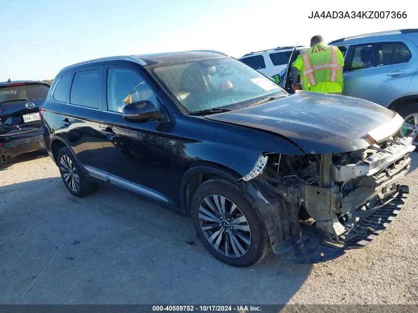 2019 Mitsubishi Outlander Se/Sel/Le VIN: JA4AD3A34KZ007366 Lot: 40559752