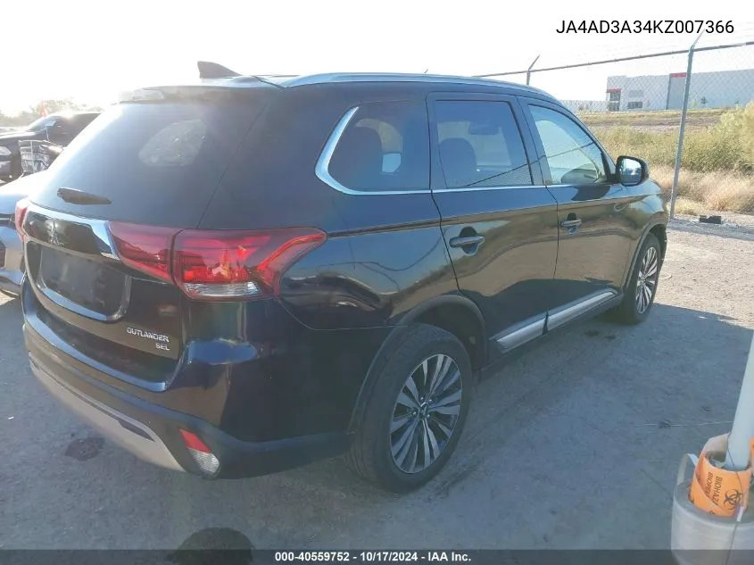 2019 Mitsubishi Outlander Se/Sel/Le VIN: JA4AD3A34KZ007366 Lot: 40559752