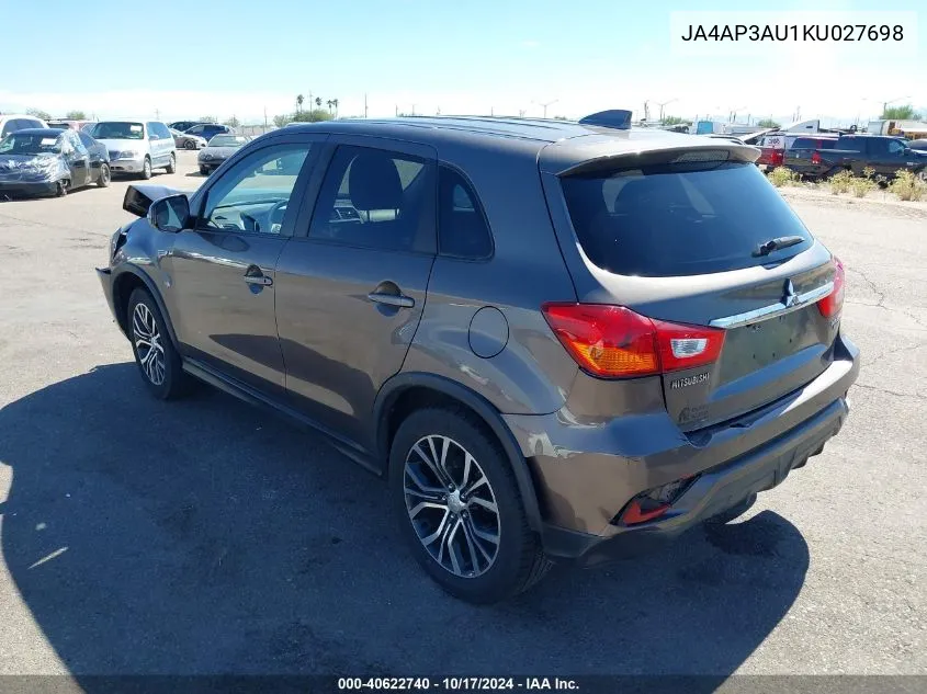 2019 Mitsubishi Outlander Sport 2.0 Es VIN: JA4AP3AU1KU027698 Lot: 40622740