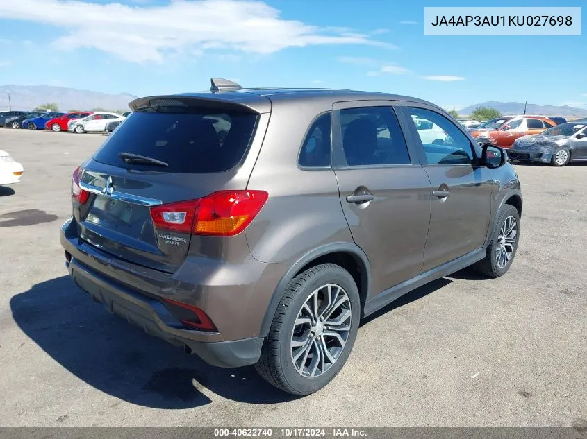 2019 Mitsubishi Outlander Sport 2.0 Es VIN: JA4AP3AU1KU027698 Lot: 40622740