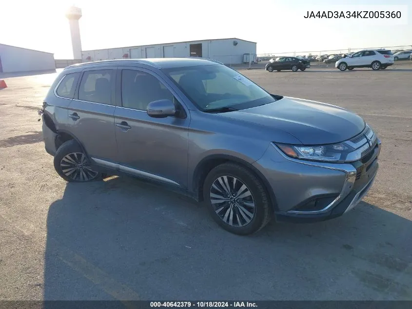 2019 Mitsubishi Outlander Sel VIN: JA4AD3A34KZ005360 Lot: 40642379