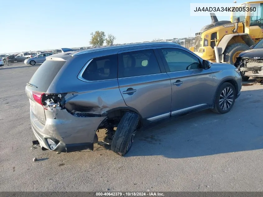 2019 Mitsubishi Outlander Sel VIN: JA4AD3A34KZ005360 Lot: 40642379