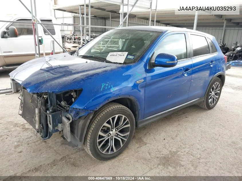 2019 Mitsubishi Outlander Sport 2.0 Es VIN: JA4AP3AU4KU035293 Lot: 40647569