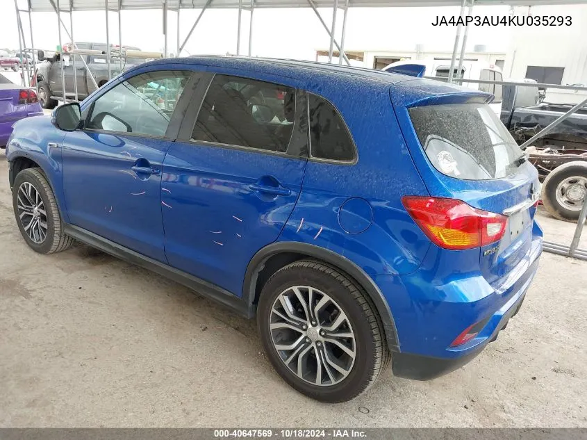 2019 Mitsubishi Outlander Sport 2.0 Es VIN: JA4AP3AU4KU035293 Lot: 40647569