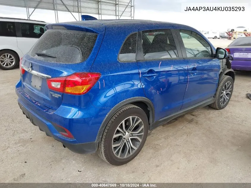 2019 Mitsubishi Outlander Sport 2.0 Es VIN: JA4AP3AU4KU035293 Lot: 40647569