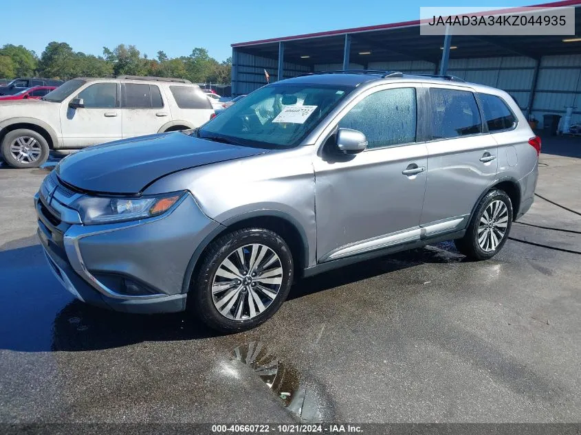 2019 Mitsubishi Outlander Se VIN: JA4AD3A34KZ044935 Lot: 40660722